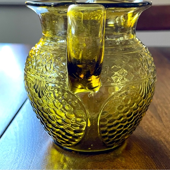 Vintage Avalos Mexican Handblown Floral & Fruit Small Amber/Green Glass Pitcher - Picture 4 of 16